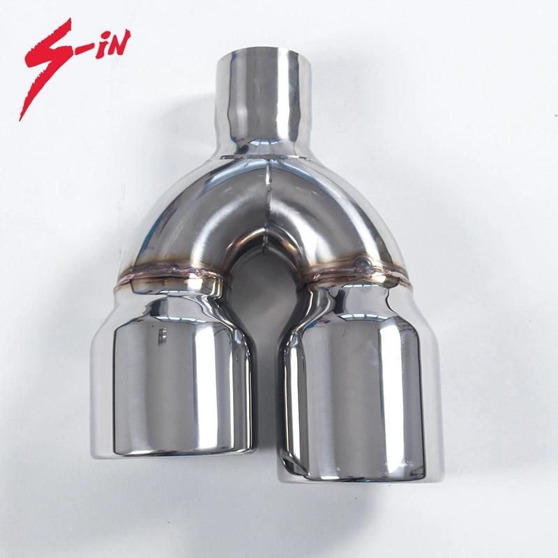 Car Exhaust Dual Outlet Muffler Glossy Exhaust Tip Staggered End