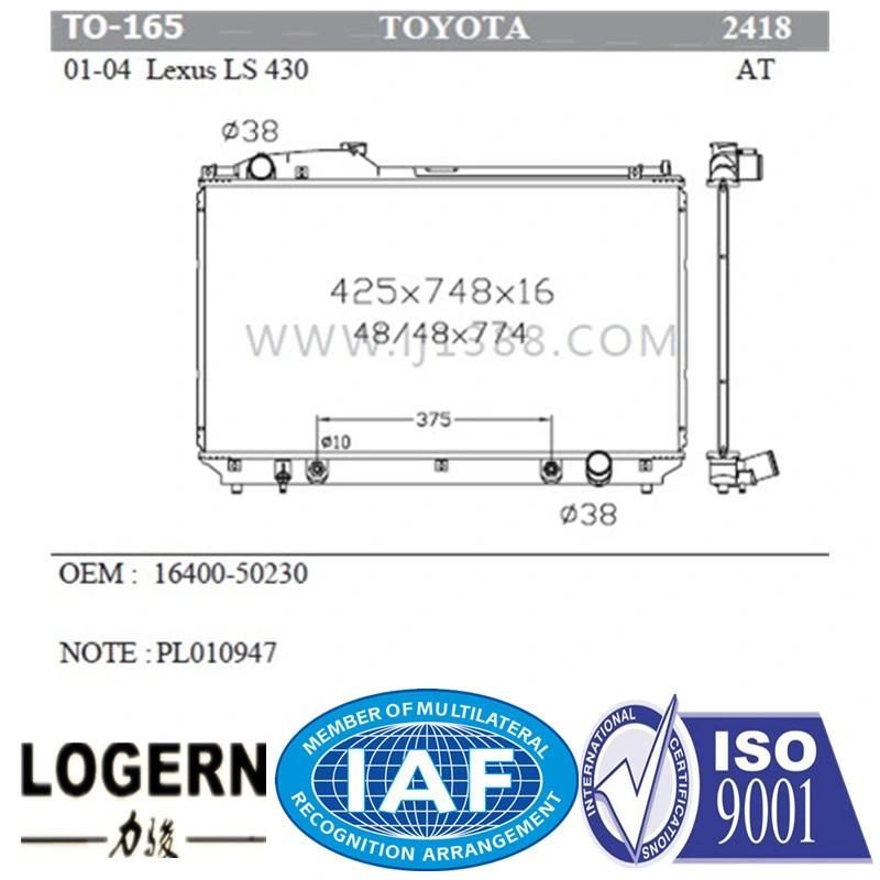 Auto Car Aluminum Radiator for Toyota Lexus Ls430′01-04 at/PA16 Dpi: 2418