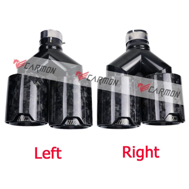 1 Pair Dual Tip Gloss Forged Carbon Fiber Exhaust Tip with Gloss Black SUS 304 Inner Pipe for BMW