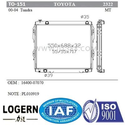 Car Part Auto Radiator for Toyota Tundra&prime;00-04 Mt/PA32 Dpi: 2322