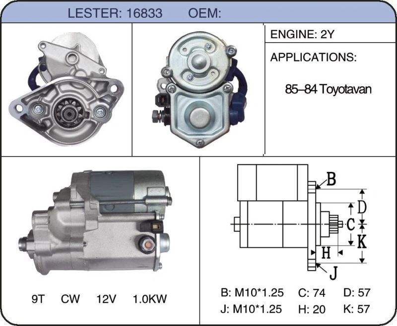 Starter Motor 28100-720103 28100-72060 28100-72080 Yh-Stft042