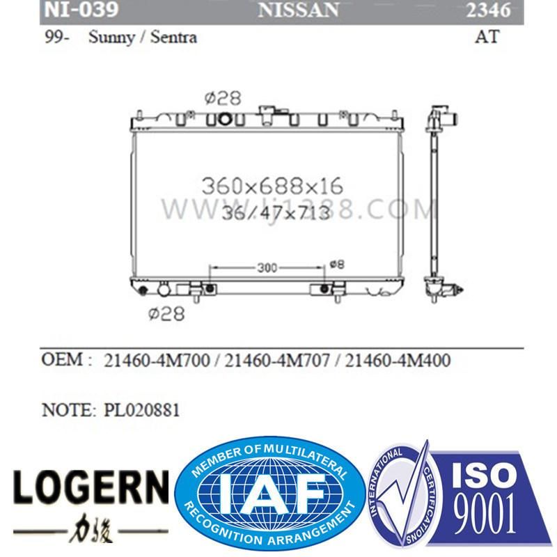 High Quality Radiator for Nissan Sunny/Sentra′1999- at