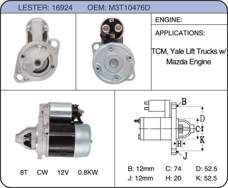 Starter Motor for Mitsubishi M3t10476D