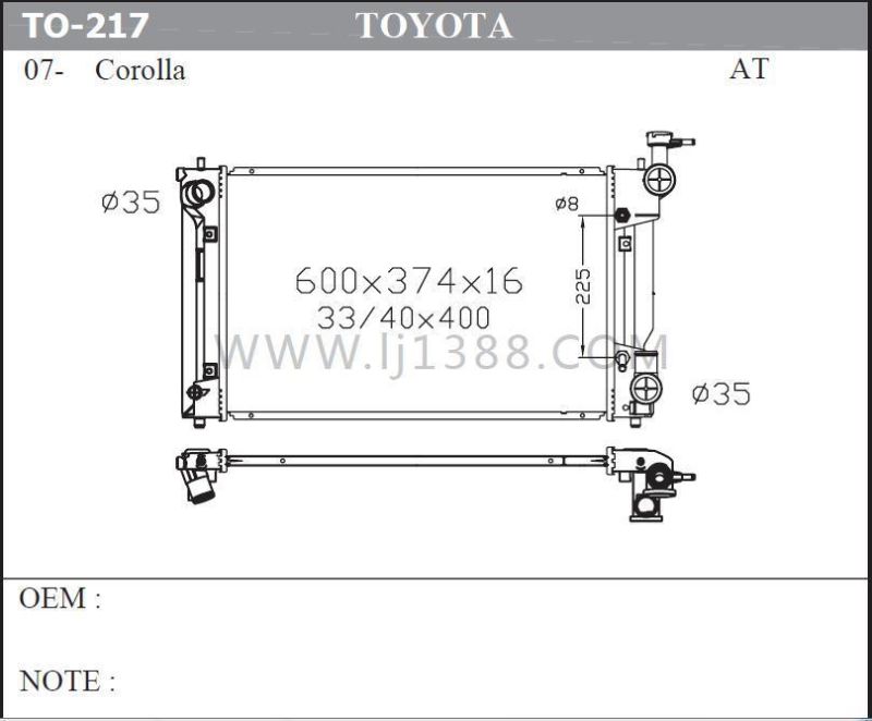 Engine Parts Auto Radiator for Toyota Corolla 2007-at