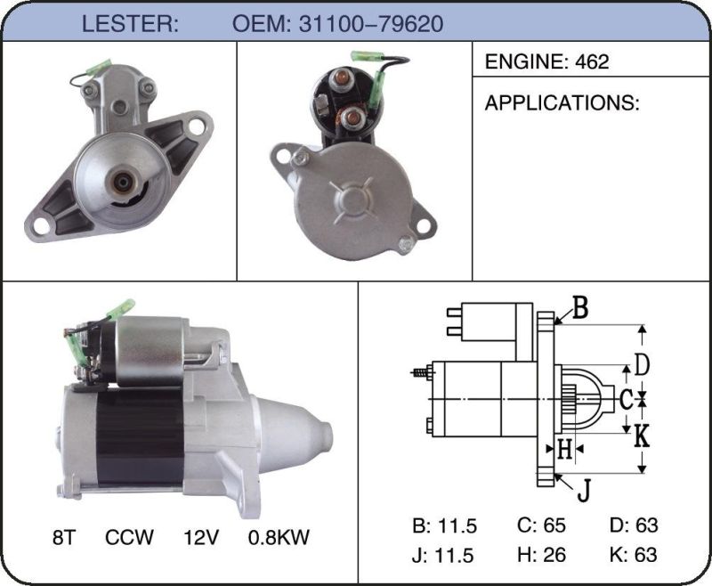 Auto Part Starter Motor for Suzuki Engine 1280003641 31100-85020 31100-79620 31100-79610