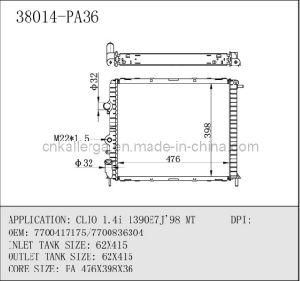 Auto Radiator for Renault 38014