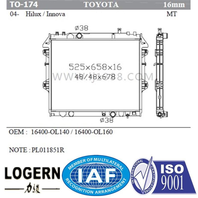 Cooling System Aluminum Radiator for Toyota Hilux/Innova′04- Mt/PA16