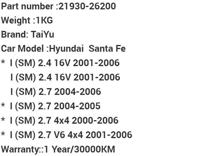 Auto Parts Rubber Engine Mount 21930-26200 for 01-06 Hyundai Santafe I