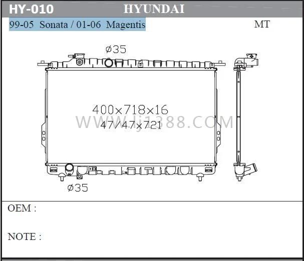 High Quality Radiator for Hyundal 99-05 Sonata / 01-06 Magentis Mt