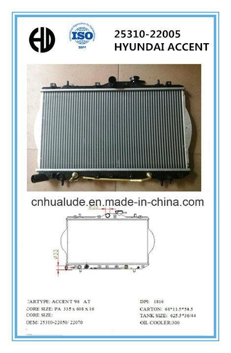 High Quality Aluminum Brazed Welding Car Radiators for Hyundai Accent Oe: 25310-22005