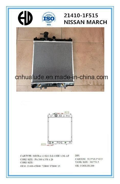High Quality Aluminum Brazed Welding Car Radiator for Nissan March OE: 21410-1f515
