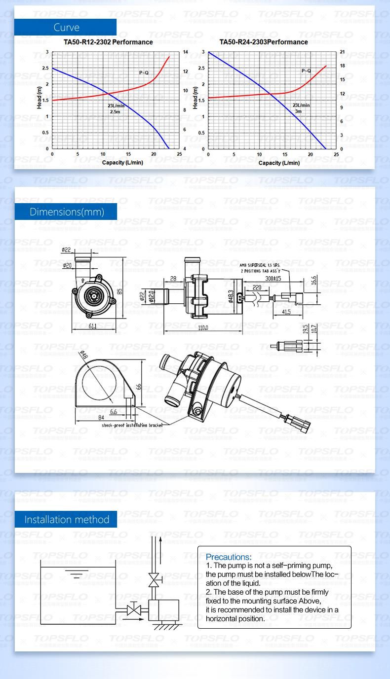 Topsflo 12V Automobile Engine Cooling Water Pump Ta50