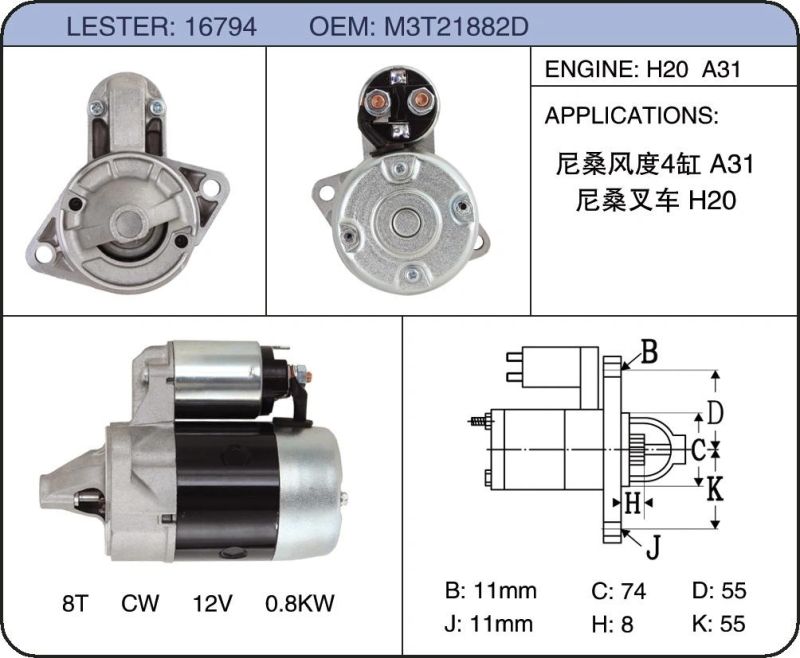 New Hnrock 12V Starter M3t21882D for Nissan