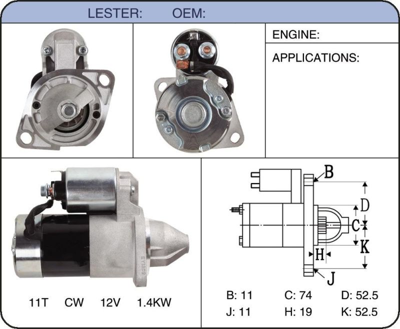 12V Starter Motor for Mitsubishi Hyster M3t10473