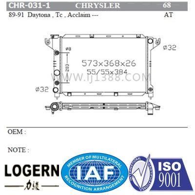 Chr-031-1 Aluminum Radiator for Chrysler Daytona/Tc/Acclaim&prime;89-91 at/PA26 Dpi: 68