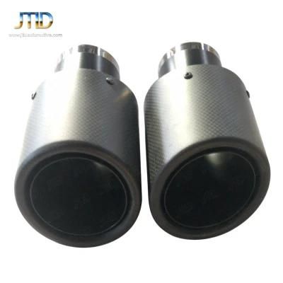 Car Universal Single Outlet Matte Silver Stainless Steel+Carbon Fiber Exhaust Tips
