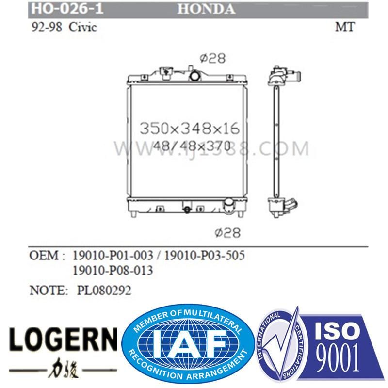 Ho-026-1 Auto Assy Aluminum Radiator for Honda Civic′92-98 Mt Dpi: 1296