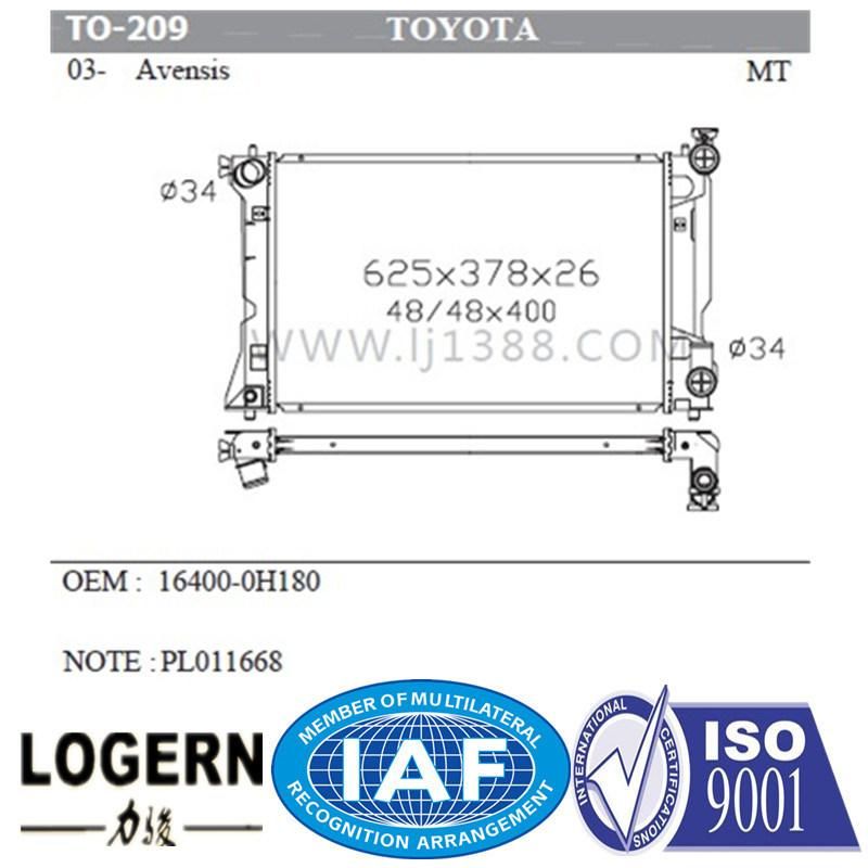 Mechanical Auto Aluminum Radiator for Toyota Avensis′03- Mt/PA26