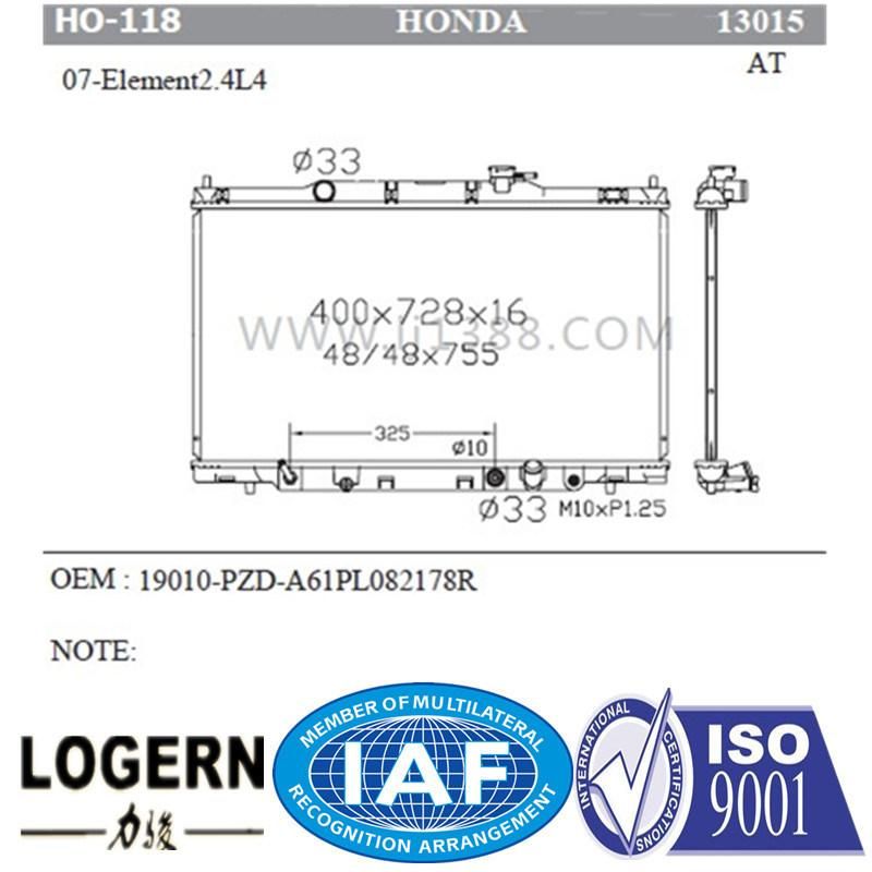 for Honda Car Aluminum Radiator for Element 2.4L4′07- at Dpi: 13015