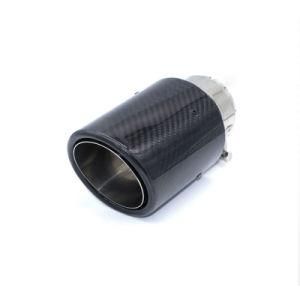 63mm Inlet Exhaust Tip Muffler Stainless Steel and Glossy Carbon Fiber Car Tail Pipe, Outlet 89mm 3.5&quot; Glossy Black