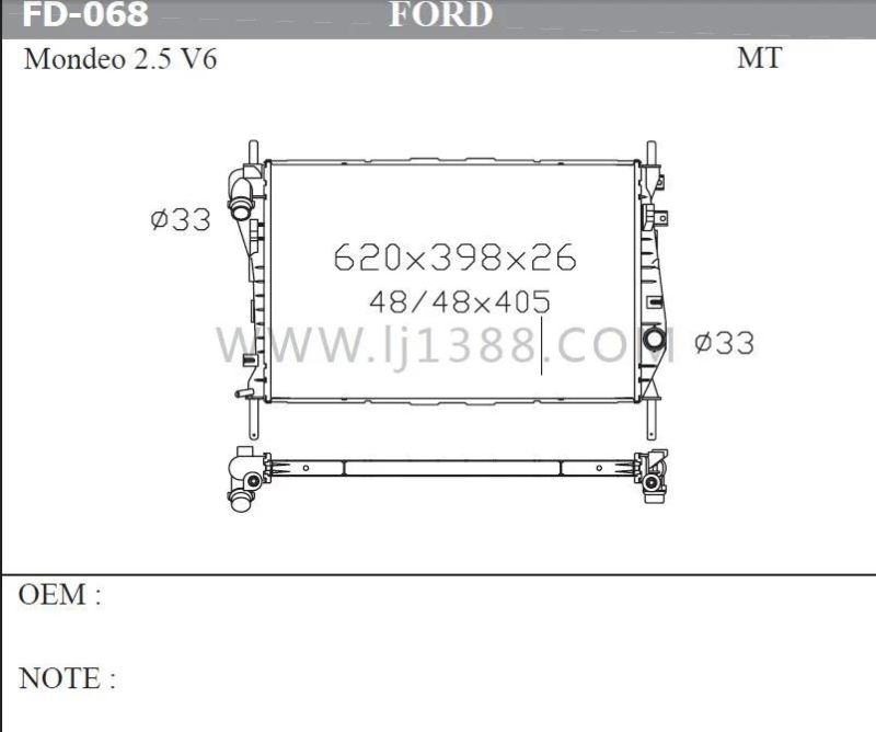 High Efficent Performance Radiator for Ford Mondeo 2.5 V6/OEM: 4h71-8005ba