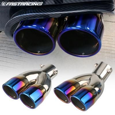 Universal Double Exhaust Pipe Chrome Blue Stainless Steel Exhaust Muffler