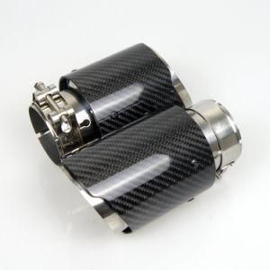 Kipalm Carbon Fiber Exhaust Tip Pipe Glossy Tailpipe Bolt-on with Blue Burnt Stainless Steel Muffler Tip Inlet ID 63mm Outlet Od 101mm