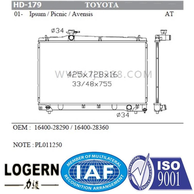 Auto Brazed Car Radiator for Toyota Ipsum/Picnic/Avensis′01-04 at