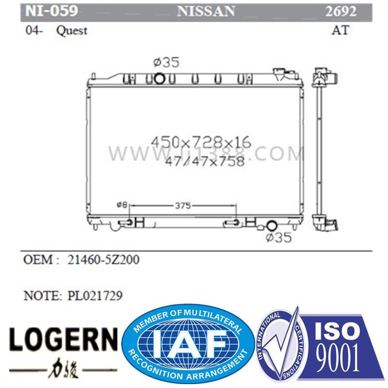 Auto Aluminum Radiators for Nissan Quest′04- at Dpi: 2692