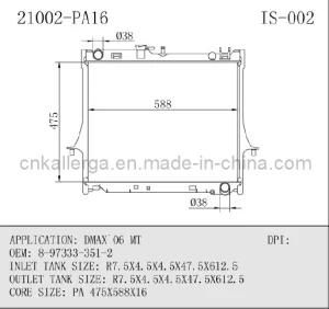 Auto Radiator for Dmax 06 Mt 21002 (IS-002)