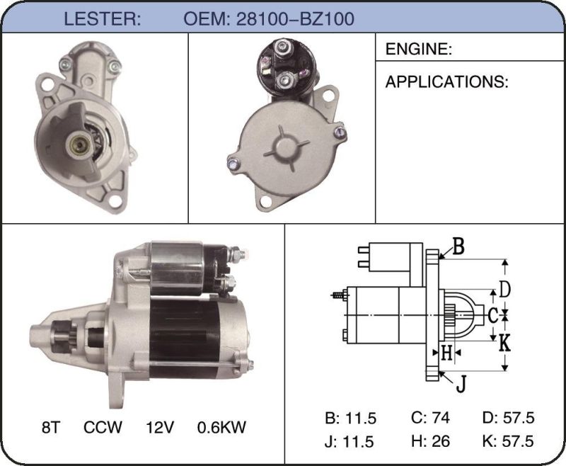 Carpark Auto Motor Starter 28100-Bz100