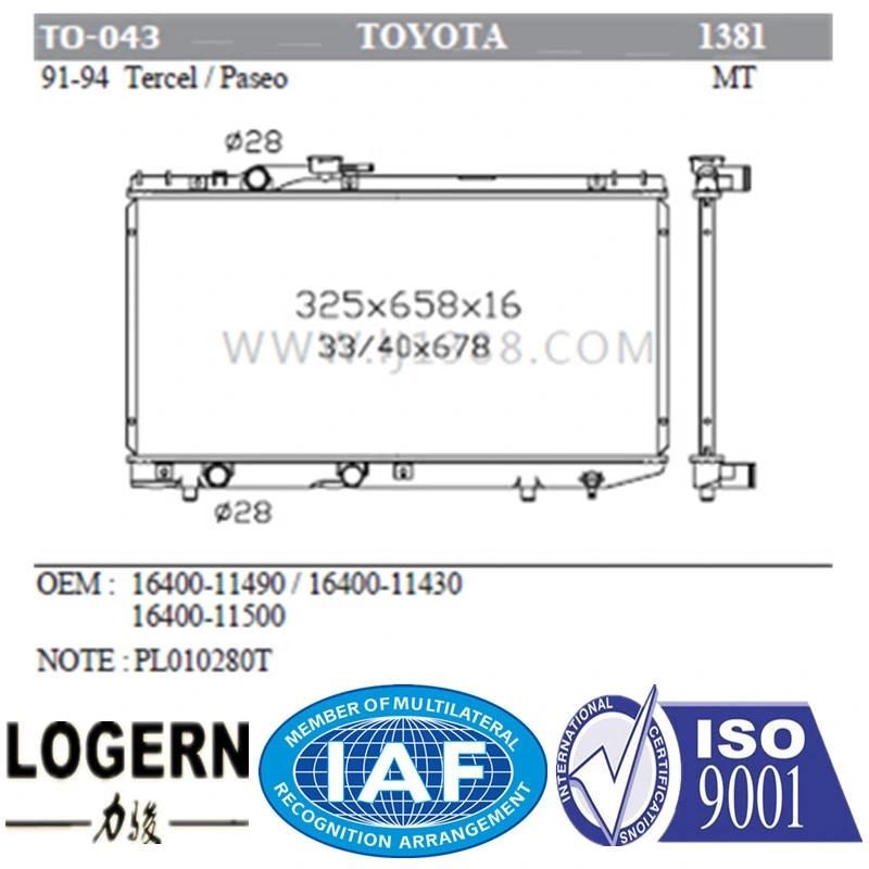 to-043 Auto Aluminum Radiator for Toyota Tercel′91-94/Paseo′92-95 Mt Dpi: 1381