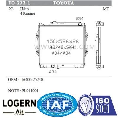 Auto Vehicle Car Radiator for Toyota Hilux/4 Runner&prime;97- Mt/PA26