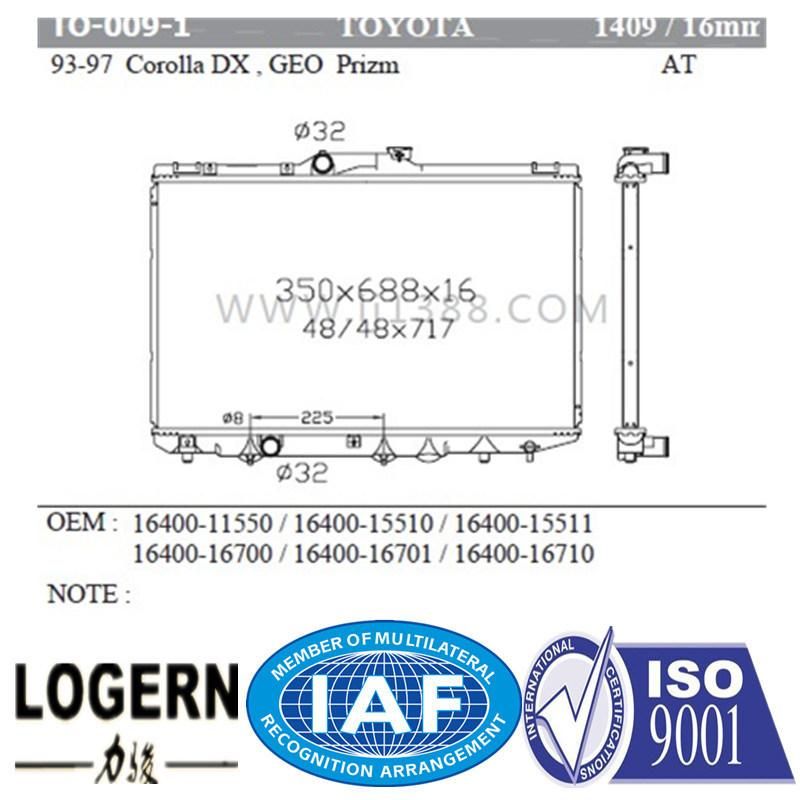 to-009-1 Auto Radiator for Toyota 93-97 Corolla Dx/Geo Prizm at