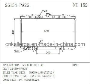 Radiator for Nissan Ns-0003-W11 at 26134 (NI-152)