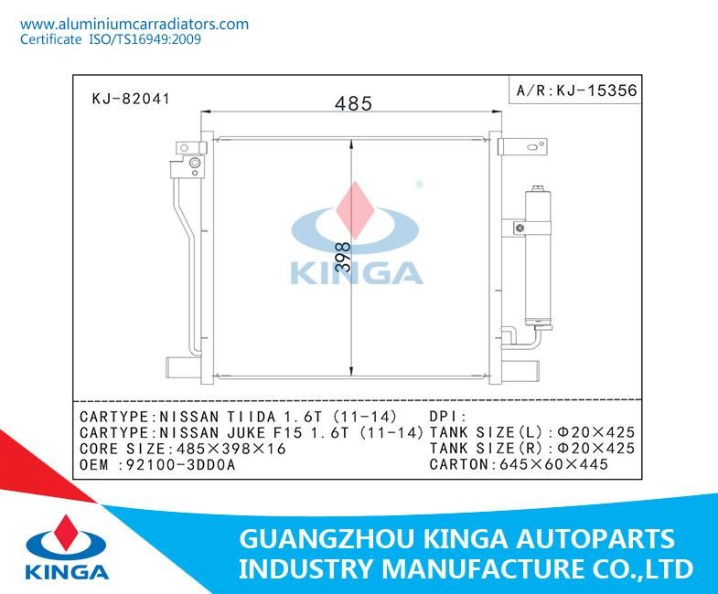 Hot Sale Condenser for Nissan Tiida 1.6t (11-14) with OEM 92100-3dd0a