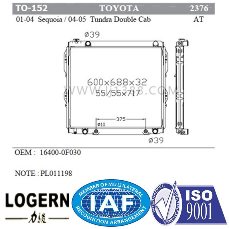 Brazed Car Radiator for Toyota Sequoia′01-04/Tundra Double Cab′04-05 at