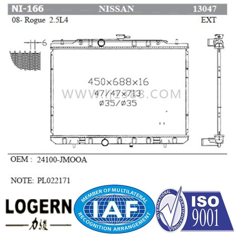 Ni-166 Auto Radiator for Nissan Rogue′08-11 Mt Dpi 13047