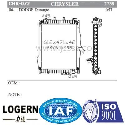Chr-072 Brazed Auto Parts Radiator for Dodge Durango&prime;06- Dpi: 2738