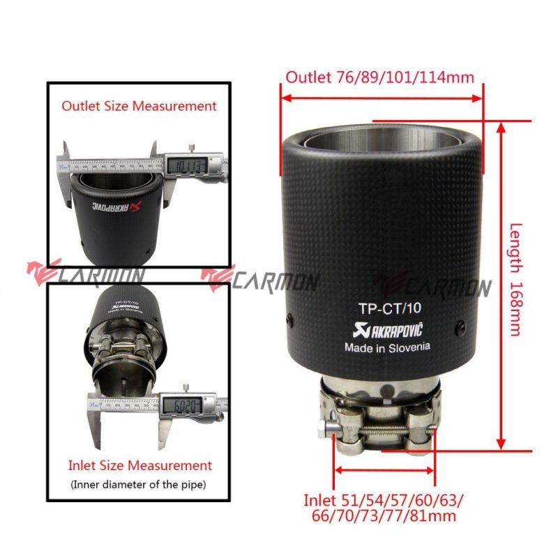 Clamp-on Car Univesal Matte Carbon Fiber Ak Exhaust Tips with Sand Blasting Inner Pipe