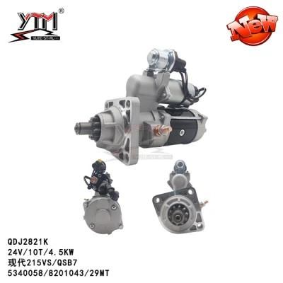 24V 10t Cw 5340058 8201043 New Excavator Starter Motor Cummins 29mt for Hyundai R215vs Qsb7