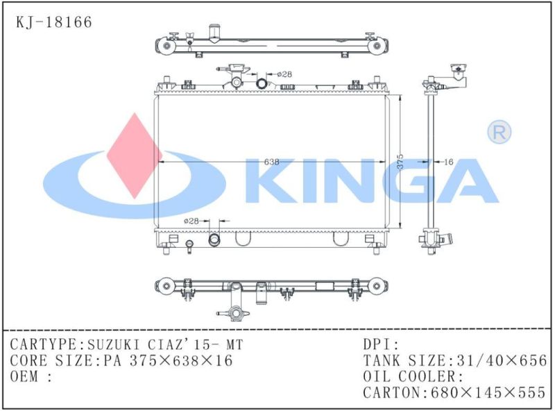 Auto Parts Aluminum Radiator for Suzuki Ciaz 2015 Mt