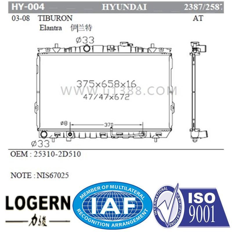 Auto Hyundai Radiator for Tiburon′03-08 at OEM: 25310-2D510 Dpi: 2587