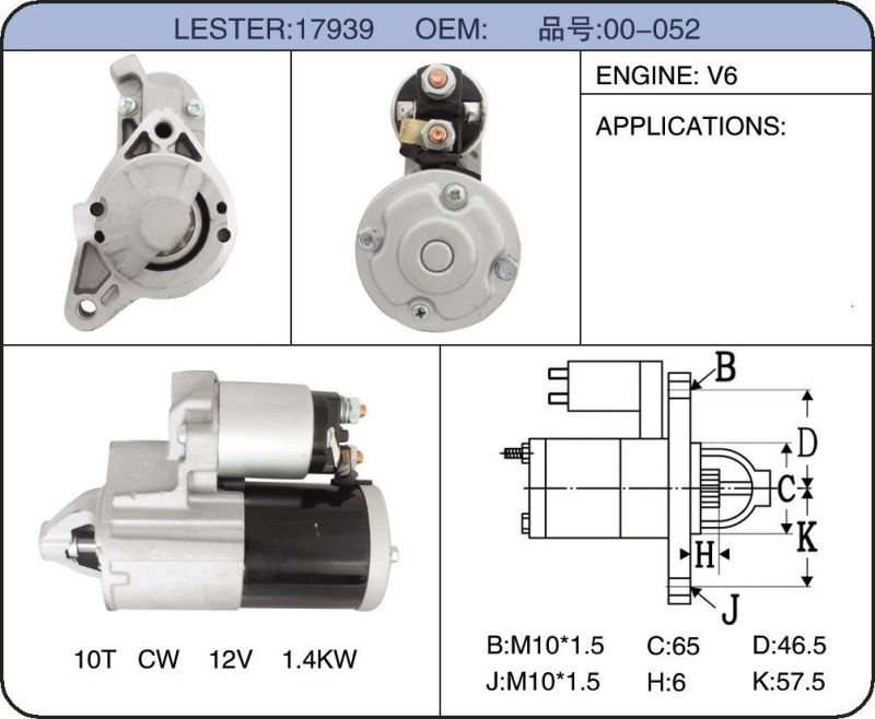 Starter Motor 56044734AA M000t31471 M000t31471zc M0t31471 M0t31471zc 17939