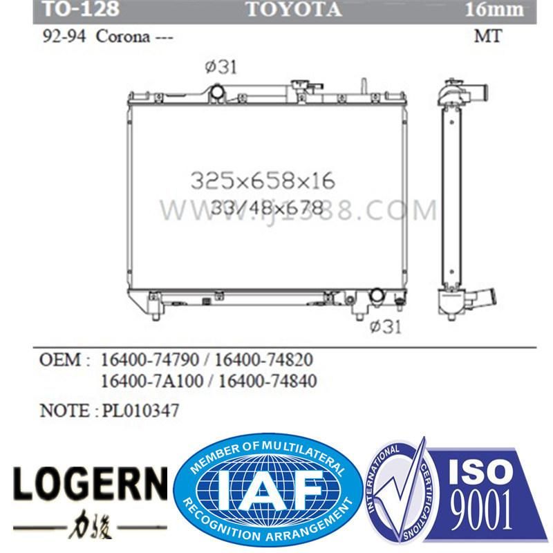 to-128 Auto Radiator for Toyota Carina′92-94 St191 Mt