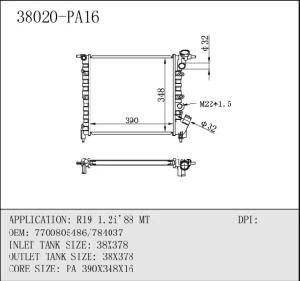 Auto Radiator for Renault 38020