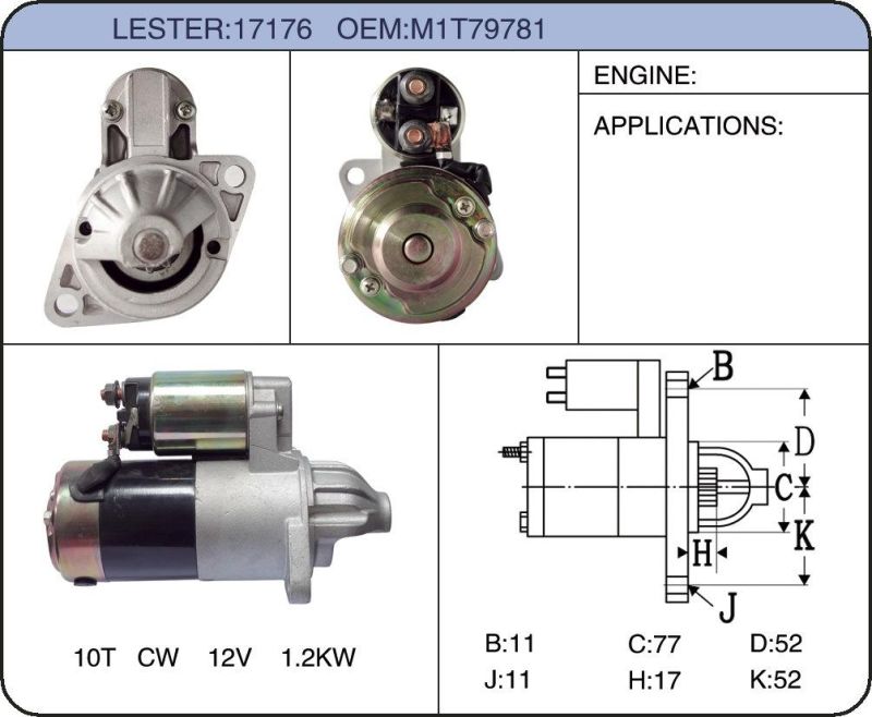 Starter Motor M1t79781 Fits Cat Clark Mitsubishi Lift Truck