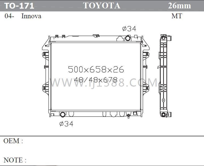 Auto Parts Radiator for Toyota Hilux Vigo/Innova 2.7 V4 G′2004-Mt