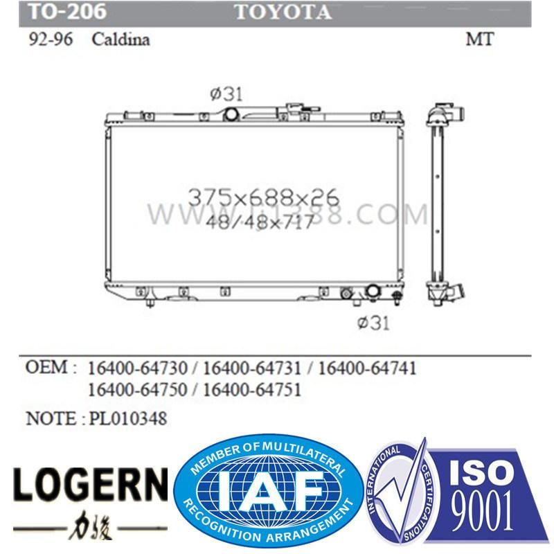 Auto Part Aluminum Radiator for Toyota Caldina′92-96 Mt