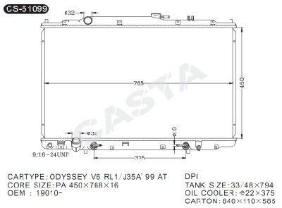 Good Quality Auto Radiator for Honda Odyssey V6 Rl1/J35a&prime;99-at